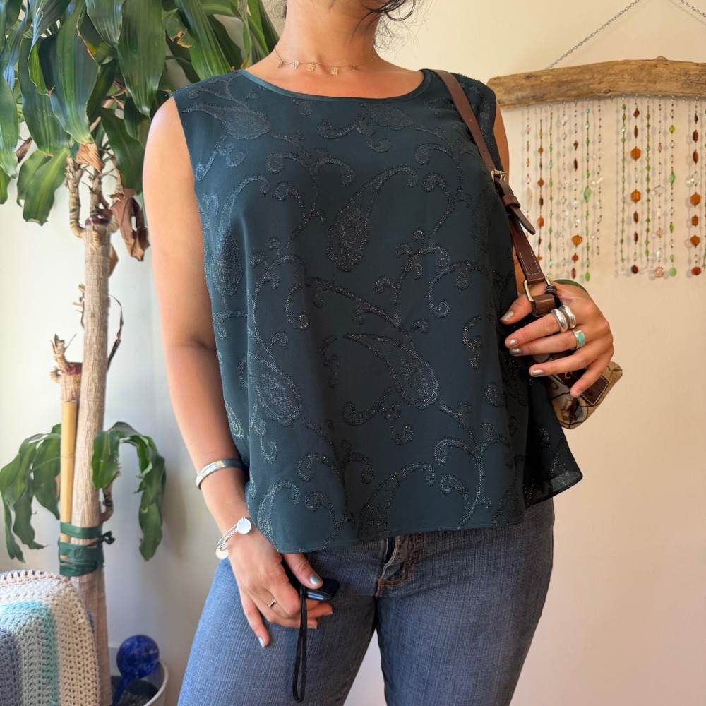 R&M Richards Vintage 90s Sparkly Paisley Evening Top Green Whimsigoth 20WP